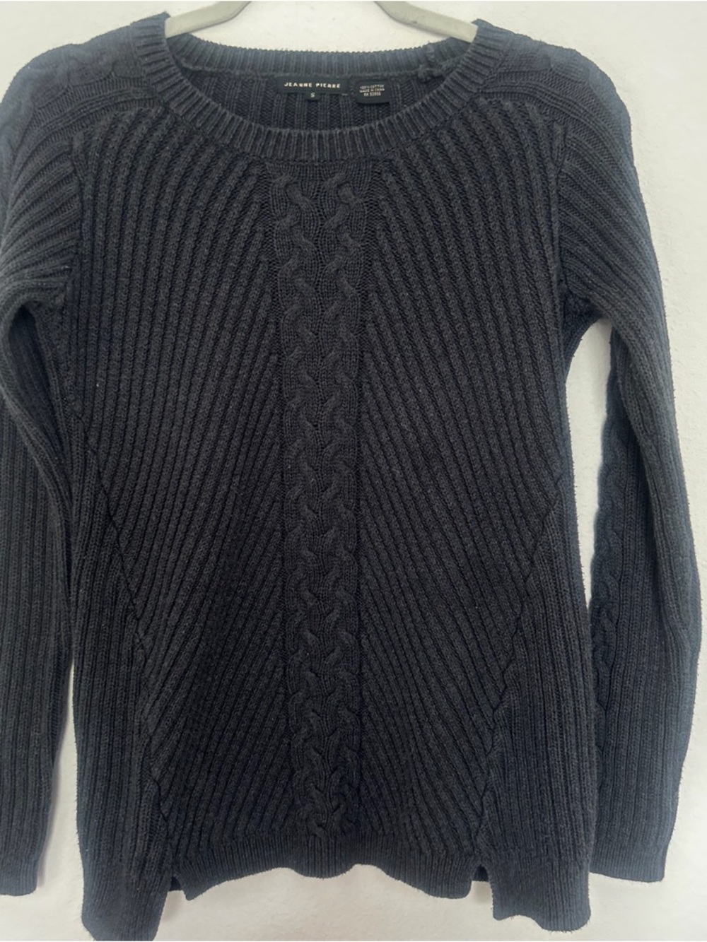 Jeanne Pierre Women's Small Charcoal Black Gray Cable Knit Sweater